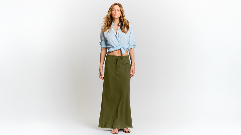 Long, bias-cut skirt in cotton crepe