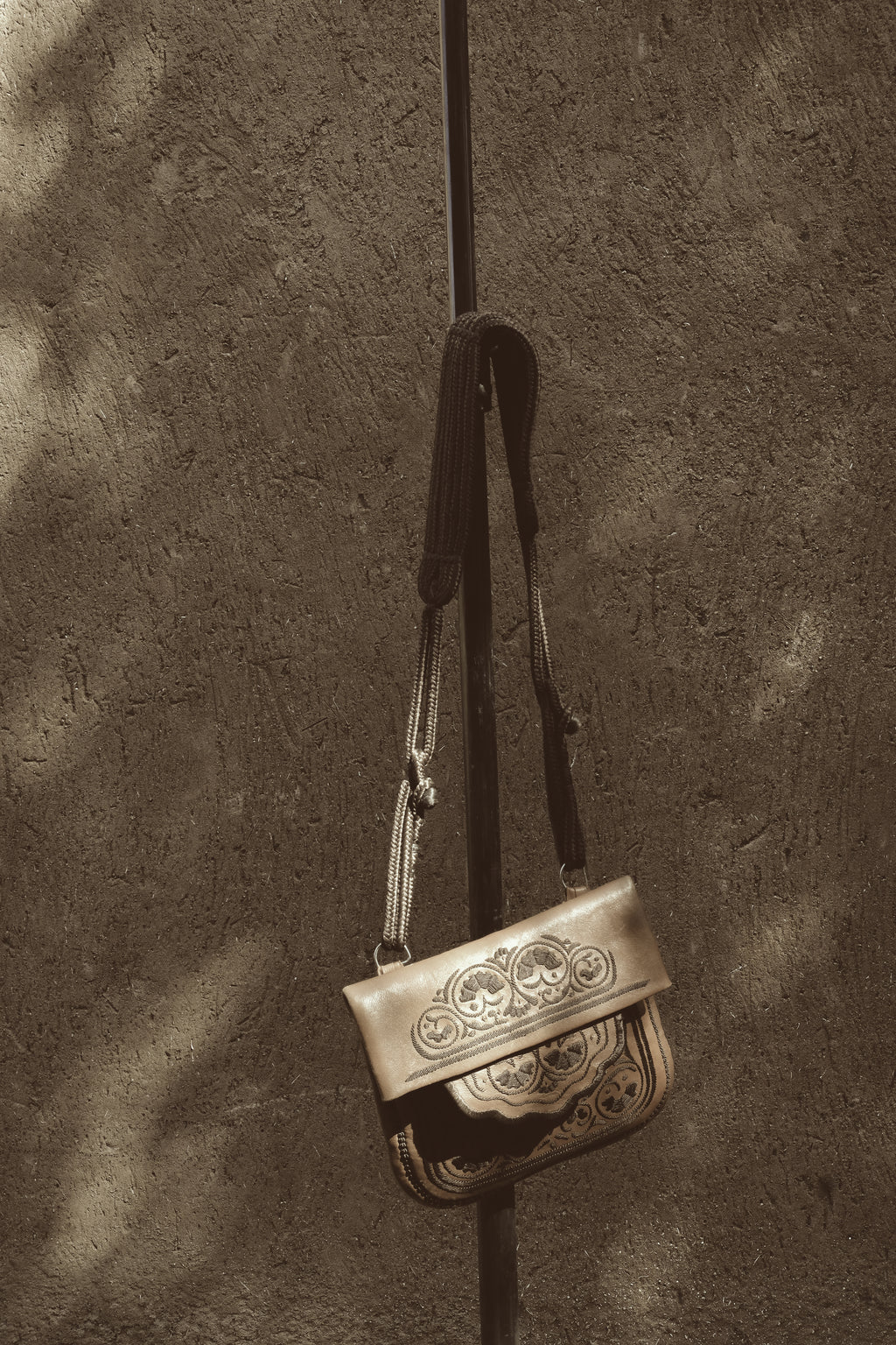 Black Berber shoulder bag with brown embroidery