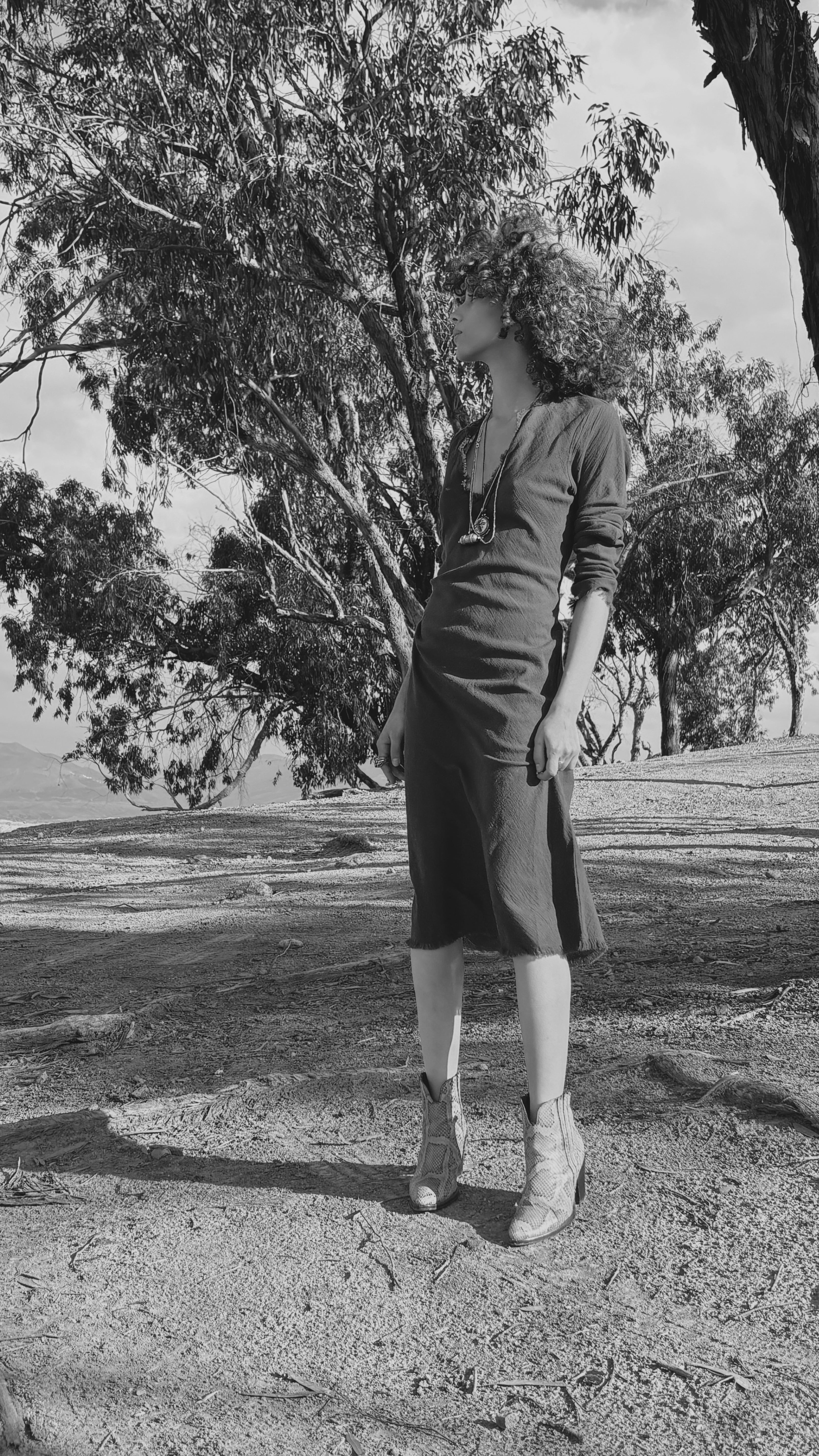 Khaki knee-length bias-cut dress
