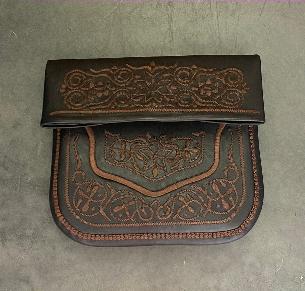 Black Berber shoulder bag with brown embroidery