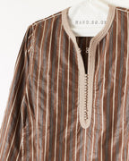 Kurta in cotton satin with coffee bayadère stripes