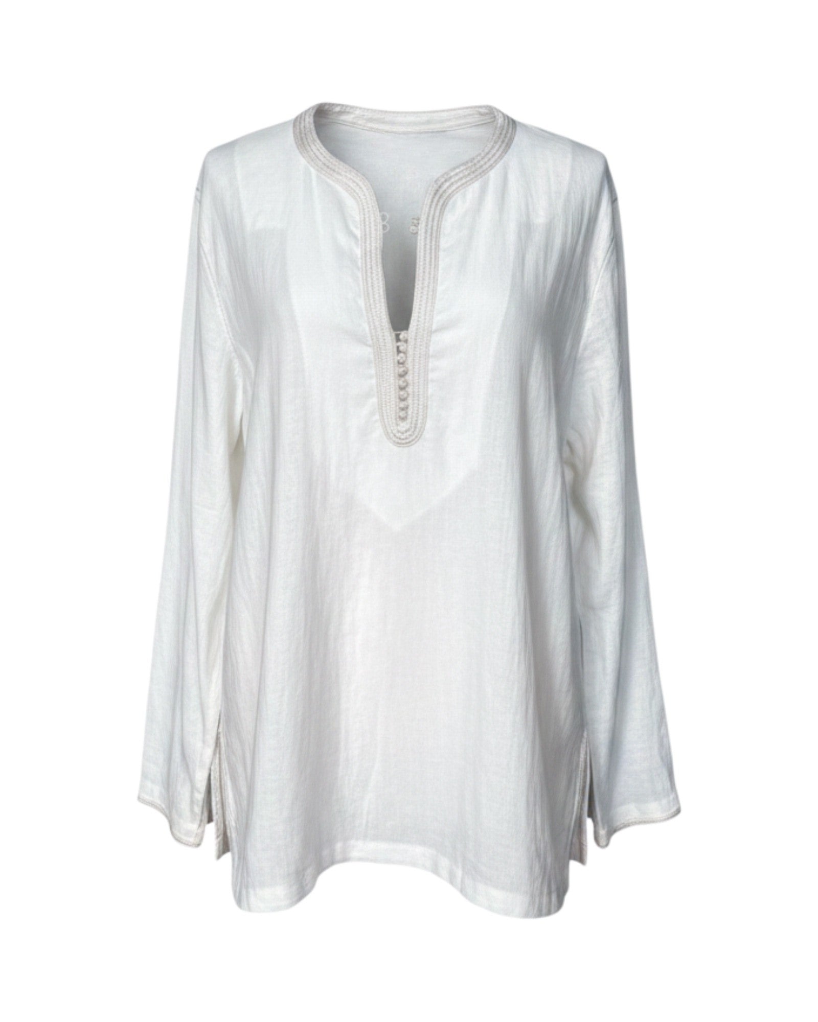 Kurta en lin ivoire - col crème