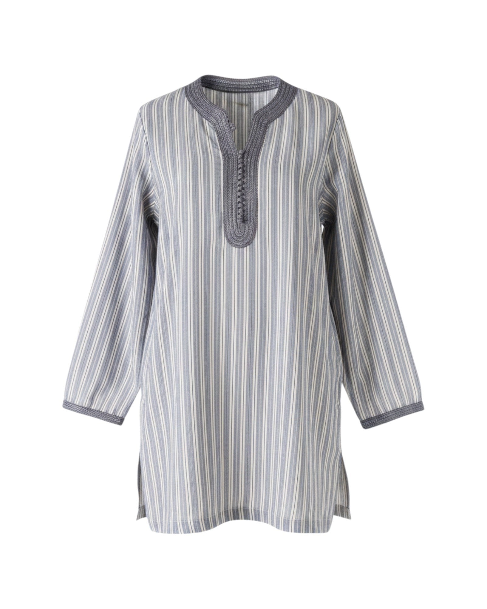 Kurta en popeline de coton rayée ciel