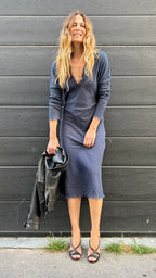 Robe en biais longueur genoux Indigo