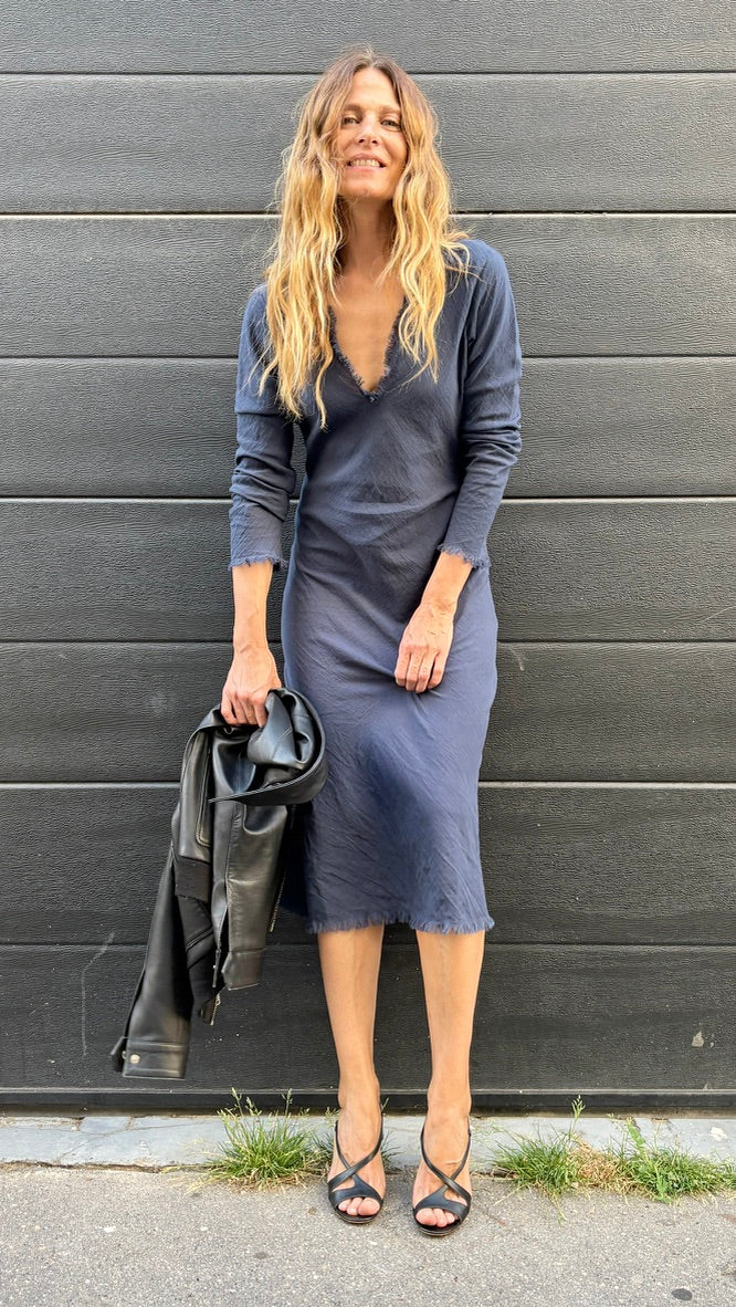Robe en biais longueur genoux Indigo