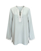 Kurta en lin couleur mastic - Col crème