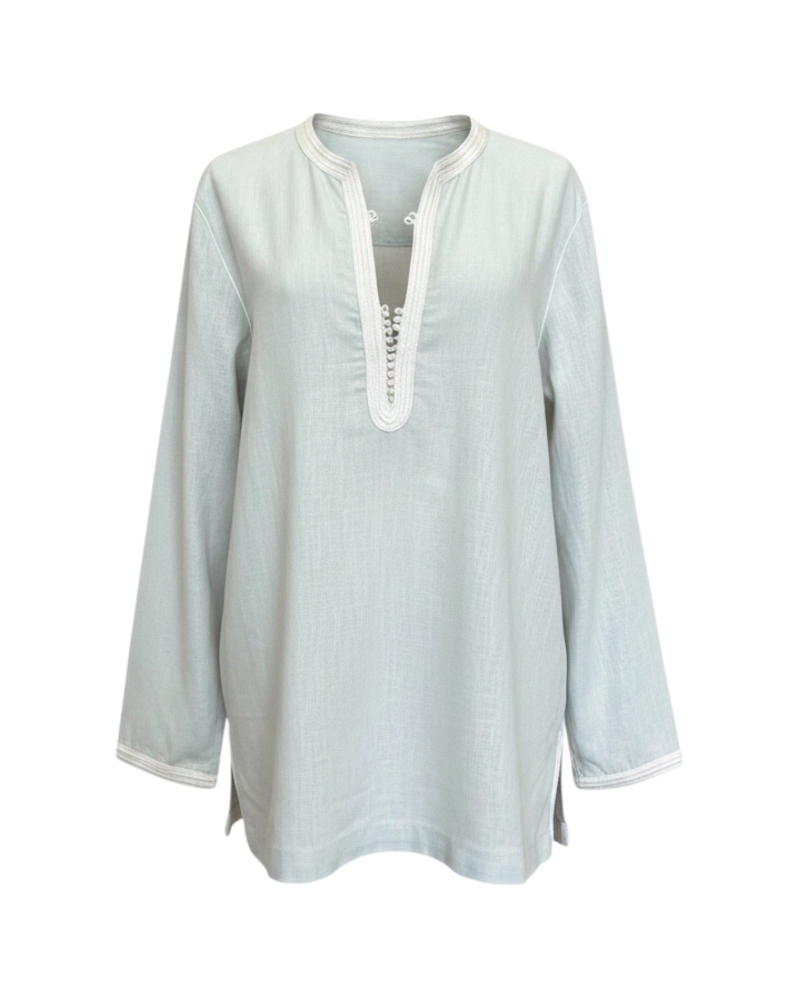 Kurta en lin couleur mastic - Col crème