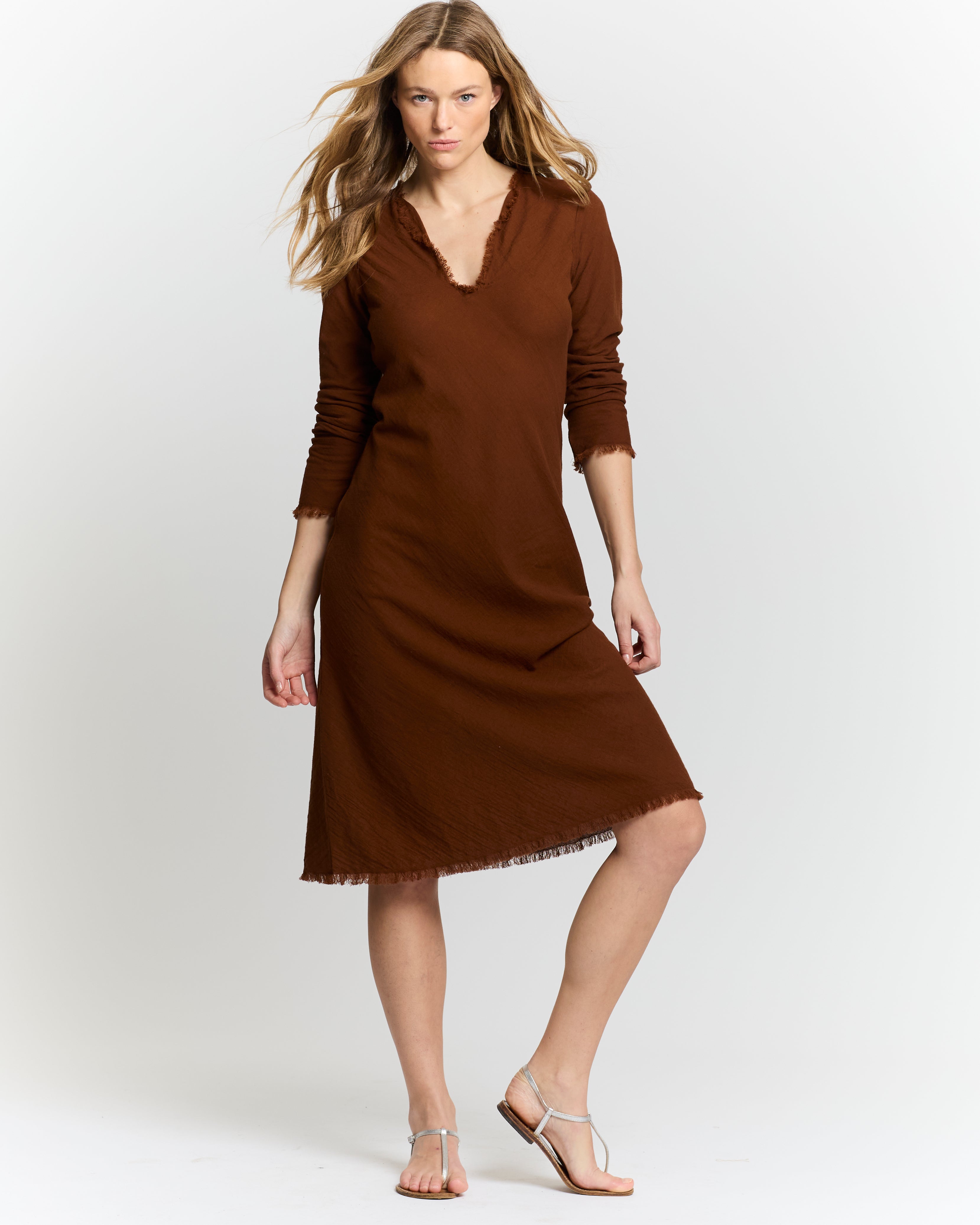 Robe en biais longueur genoux fauve