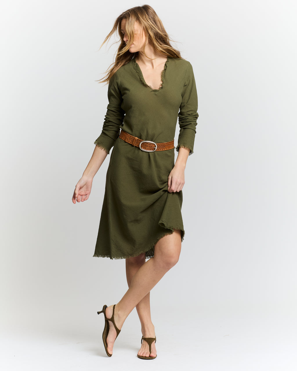 Robe en biais longueur genoux Kaki