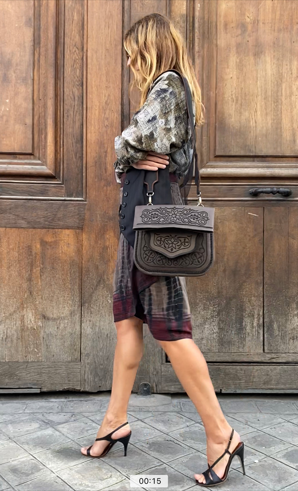 Besace Berbère camel broderie marron