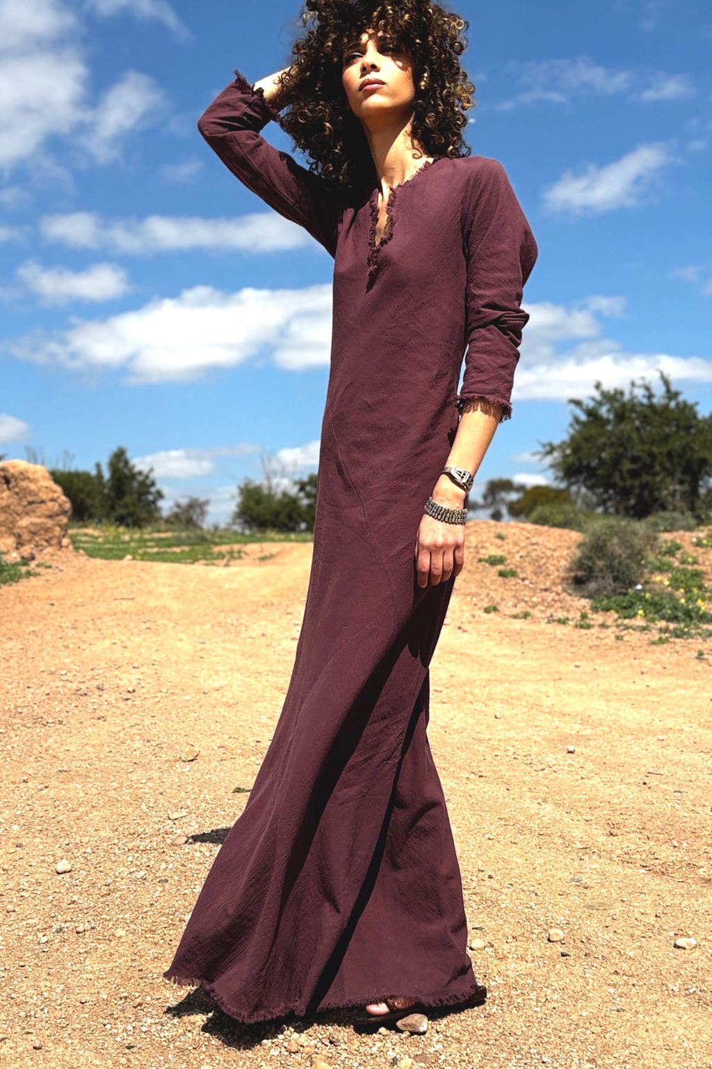 Robe longue en crêpe de coton Prune