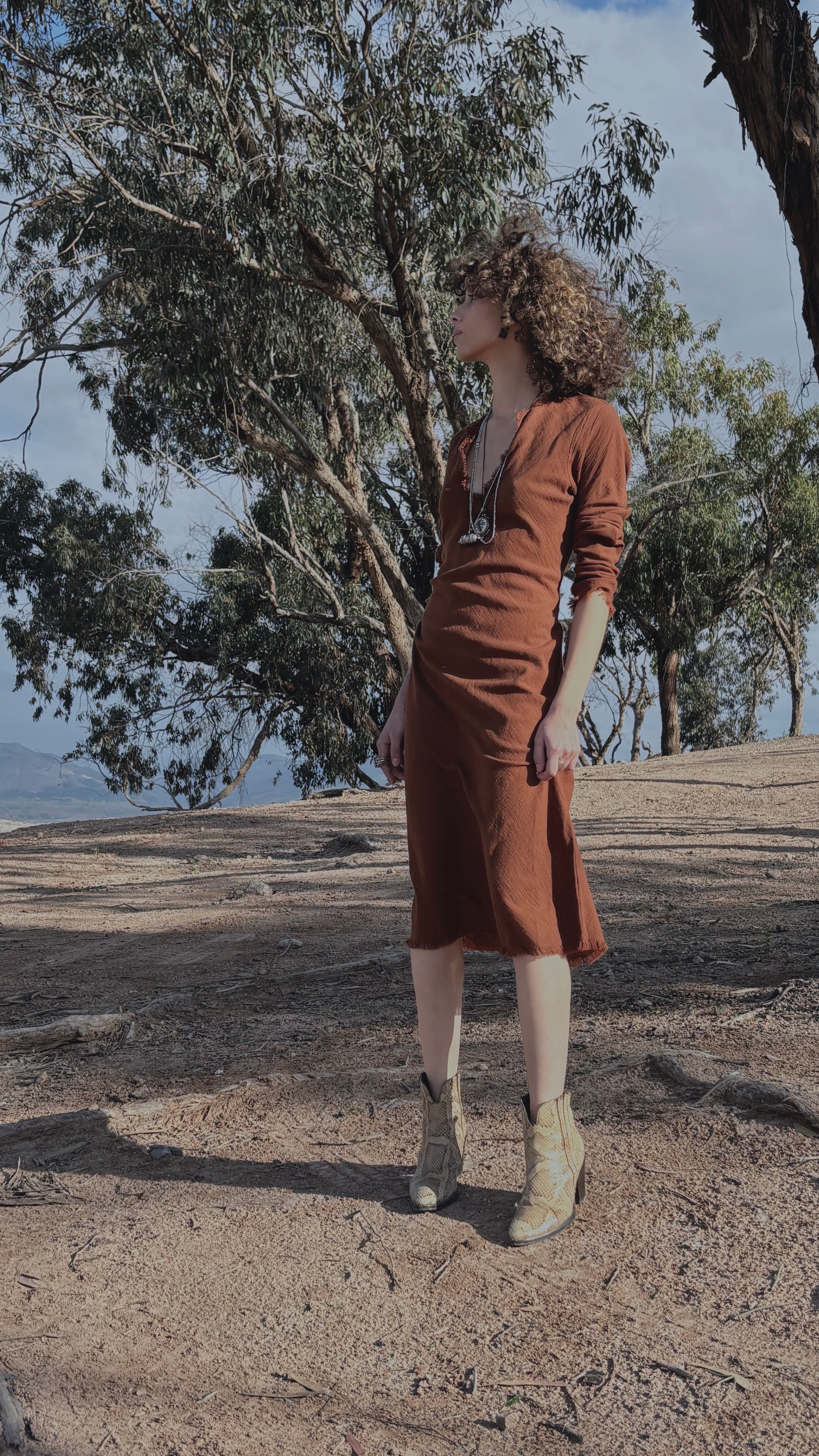 Robe en biais longueur genoux Camel