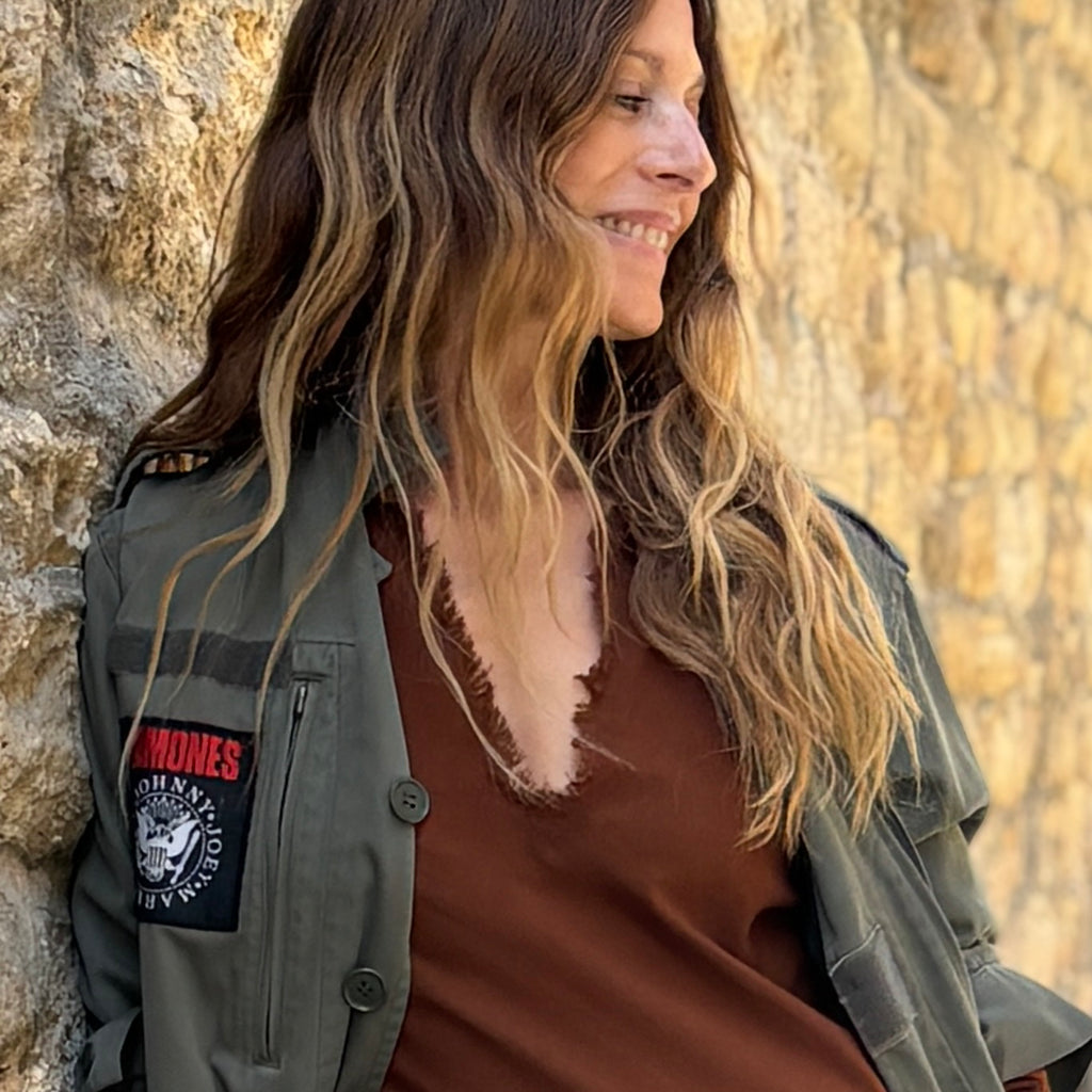 Robe longue en crêpe de coton fauve