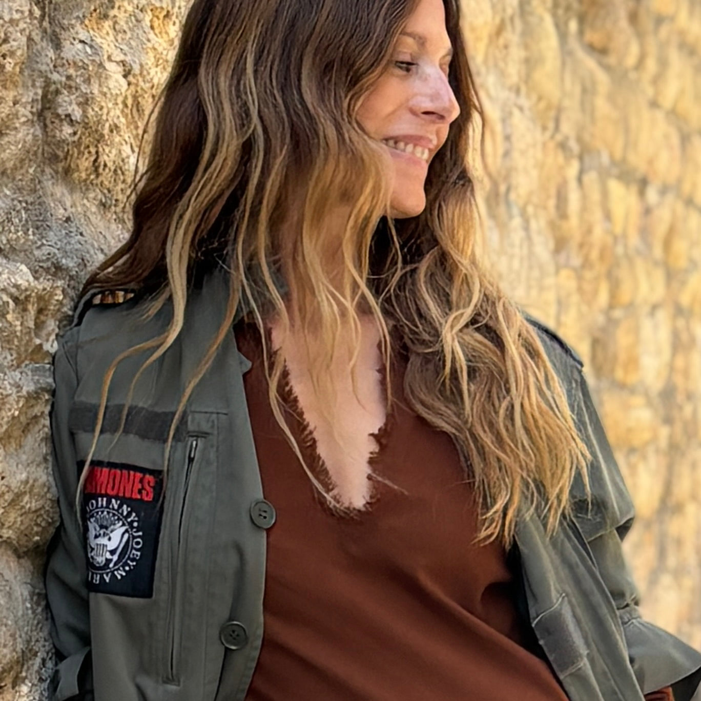 Robe longue en crêpe de coton Camel