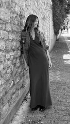 Robe longue en crêpe de coton noir