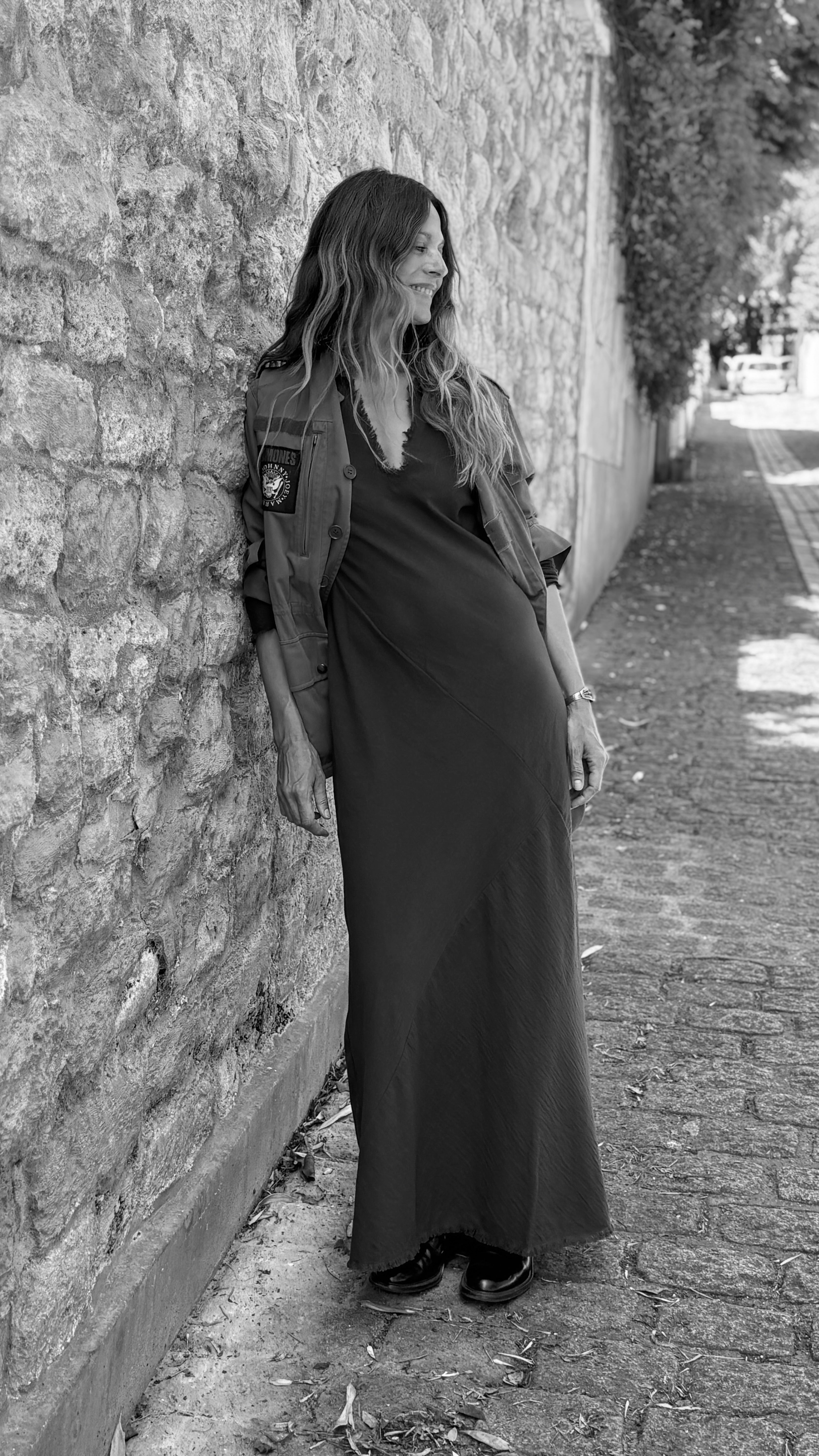 Robe longue en crêpe de coton Indigo