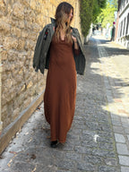 Robe longue en crêpe de coton fauve