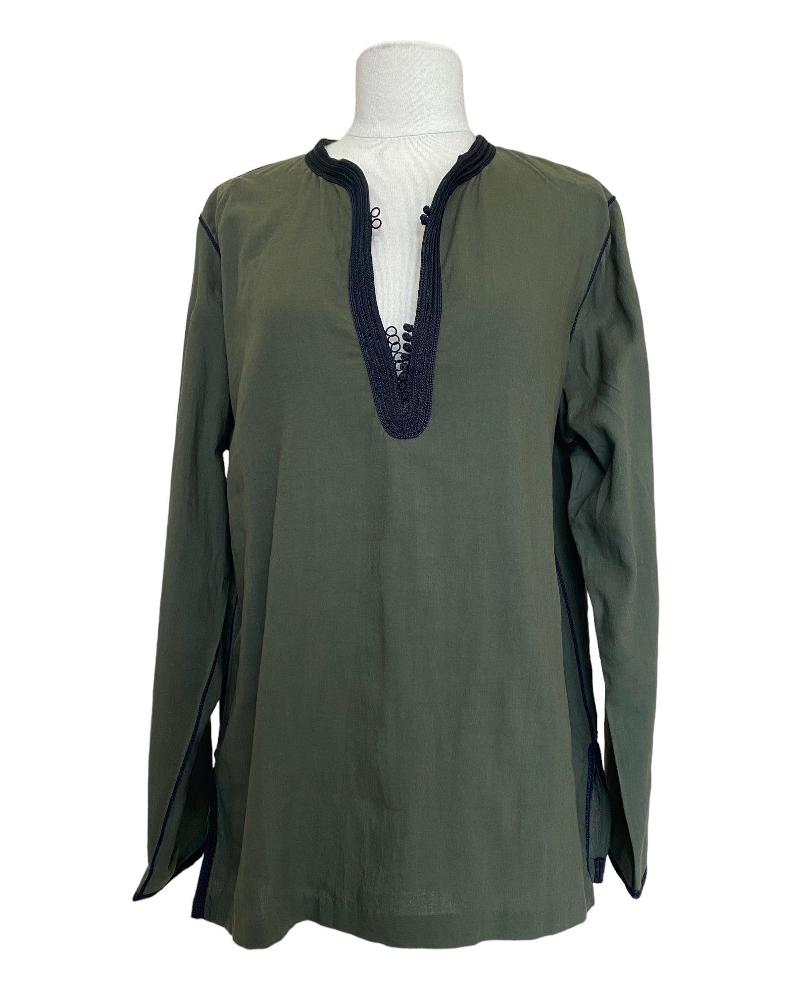 Kurta en lin Kaki col noir