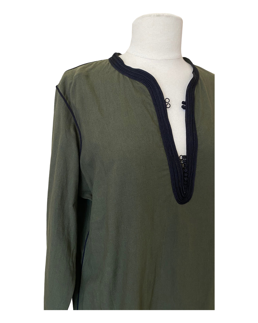 Kurta en lin Kaki col noir