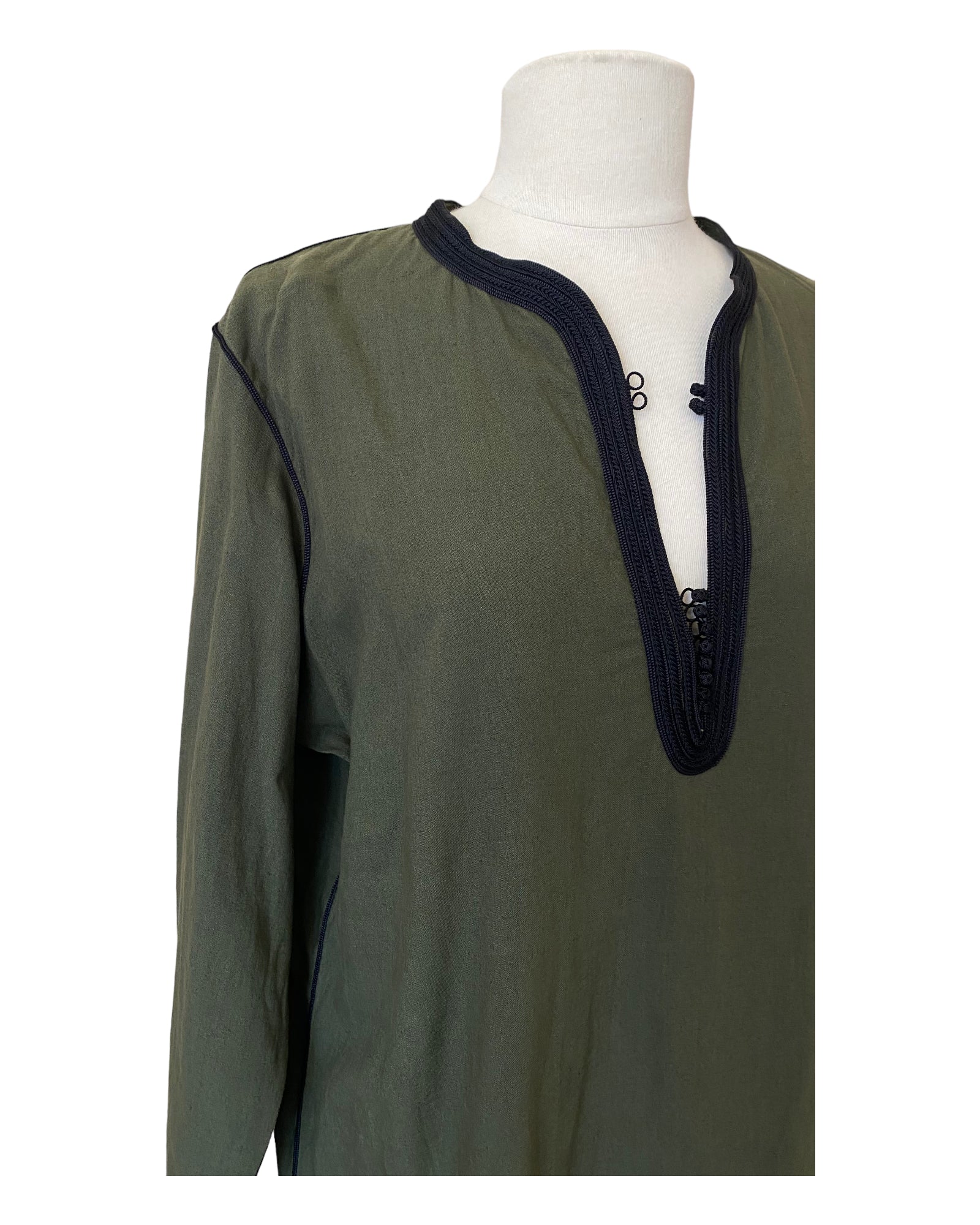Kurta en lin Kaki col noir
