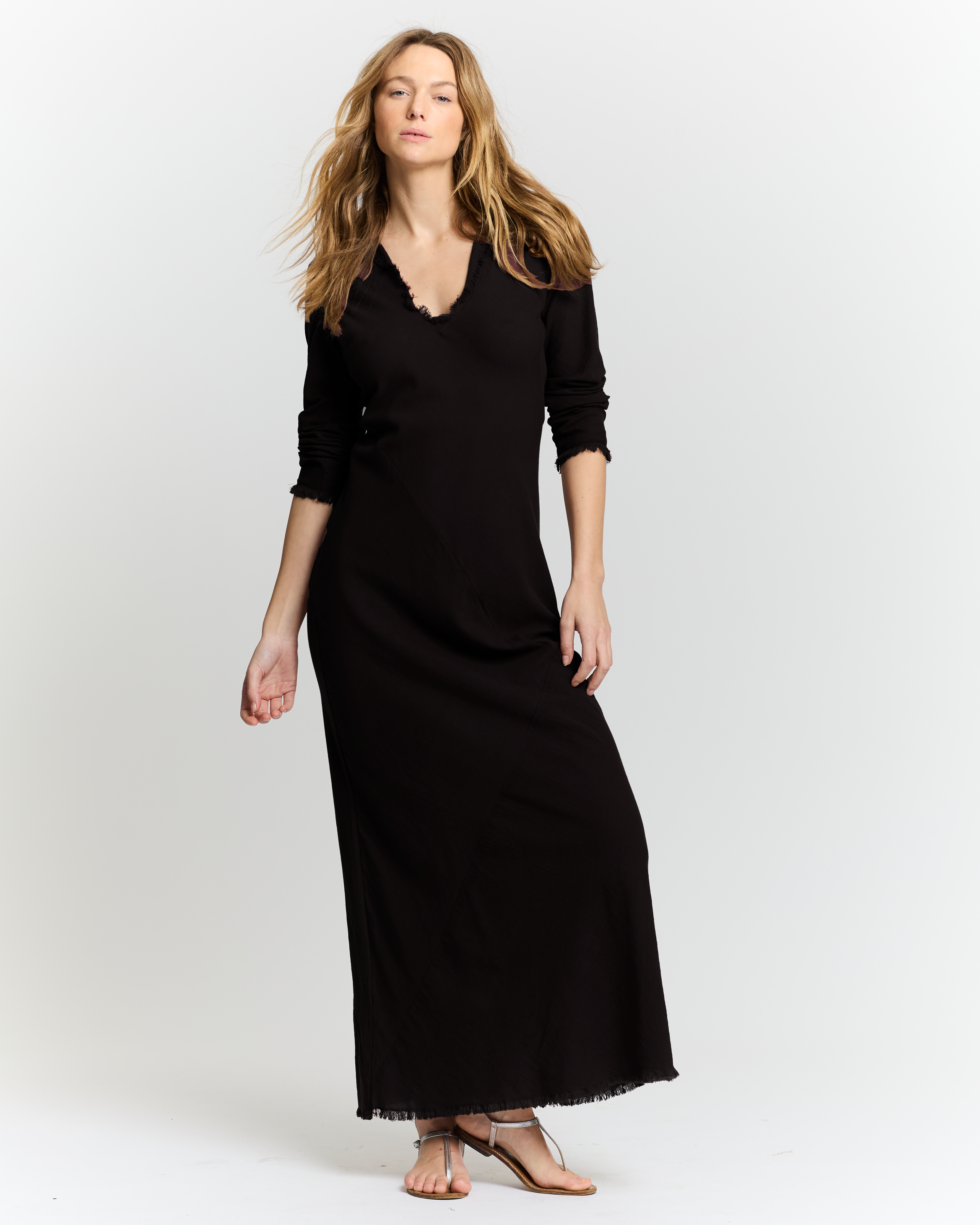 Robe longue en crêpe  de coton