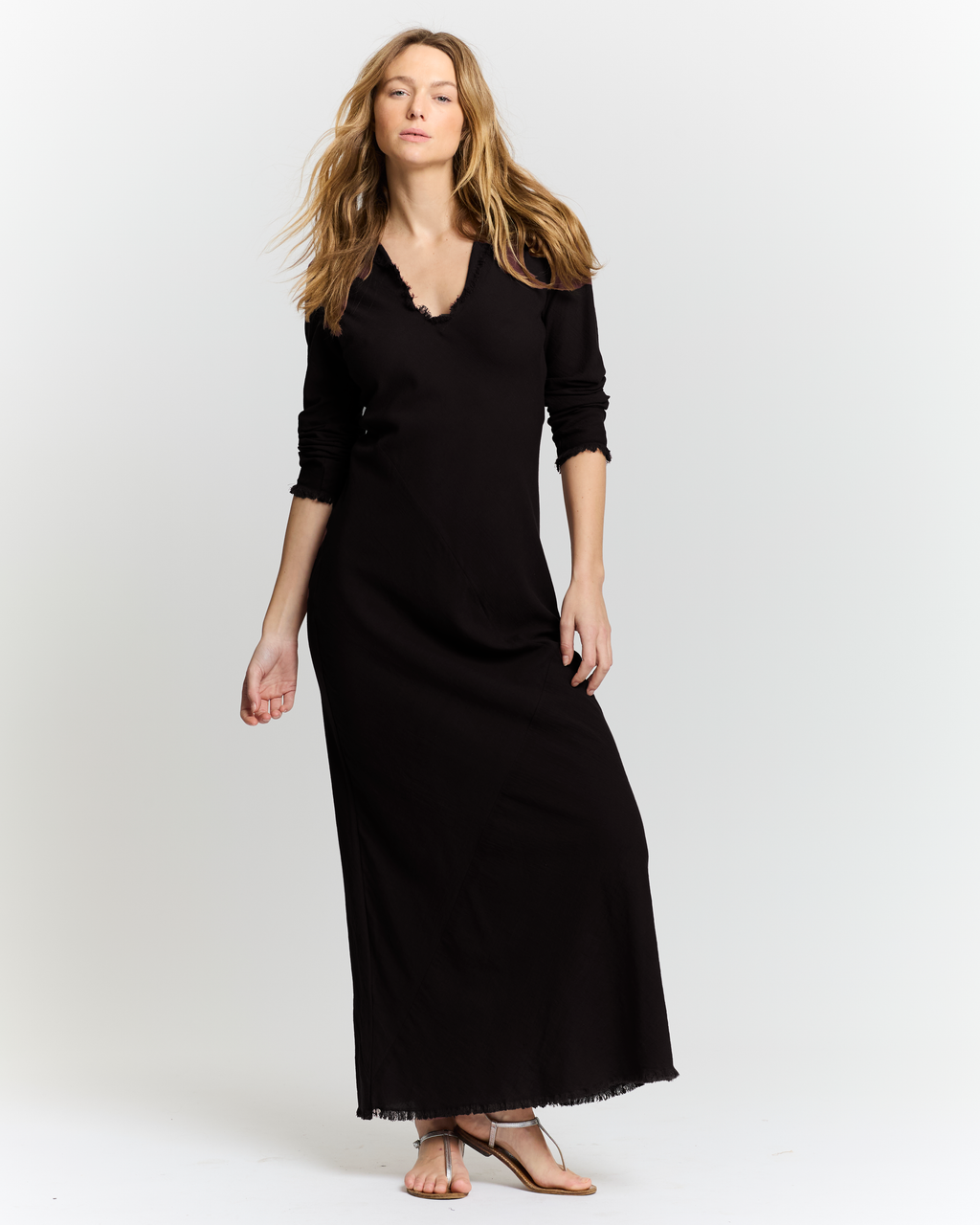Robe longue en crêpe de coton noir