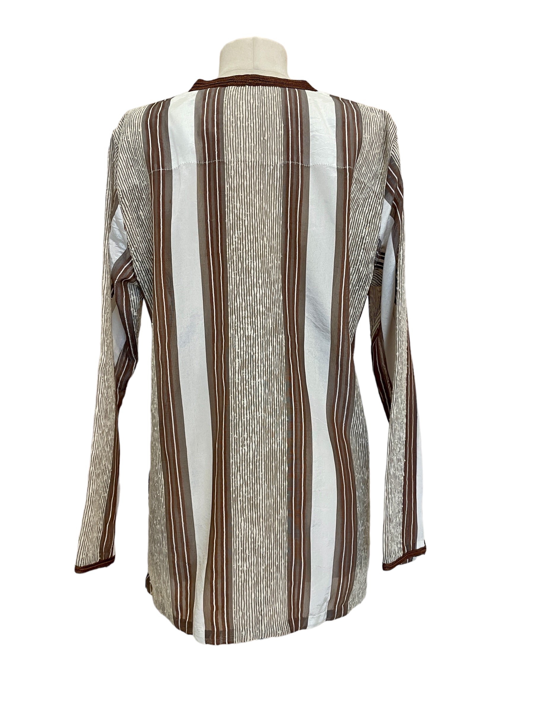 Kurta rayé marron-écru - col marron