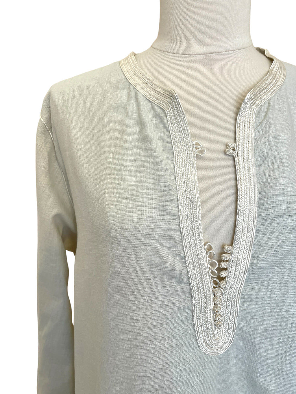 Kurta en lin couleur mastic - Col crème