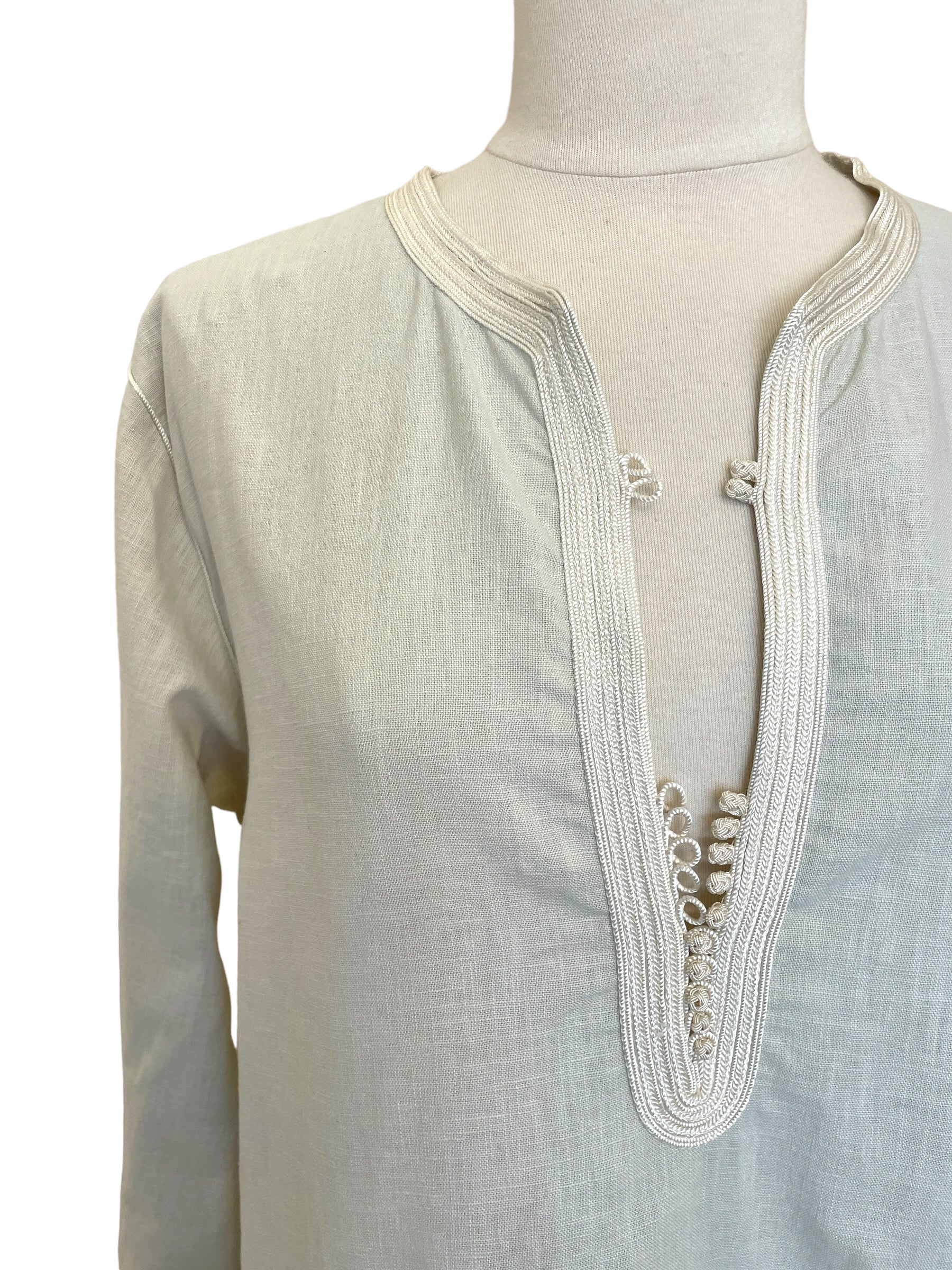 Kurta en lin couleur mastic - Col crème