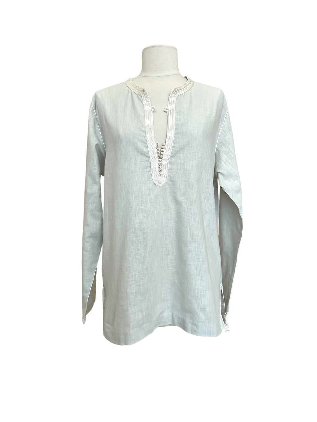 Kurta en lin couleur mastic - Col crème
