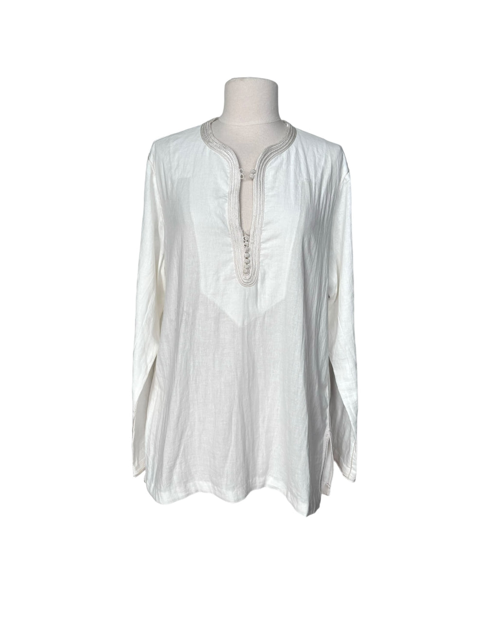 Kurta en lin ivoire - col crème