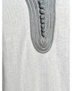 Kurta en lin ivoire - Col bleu ciel