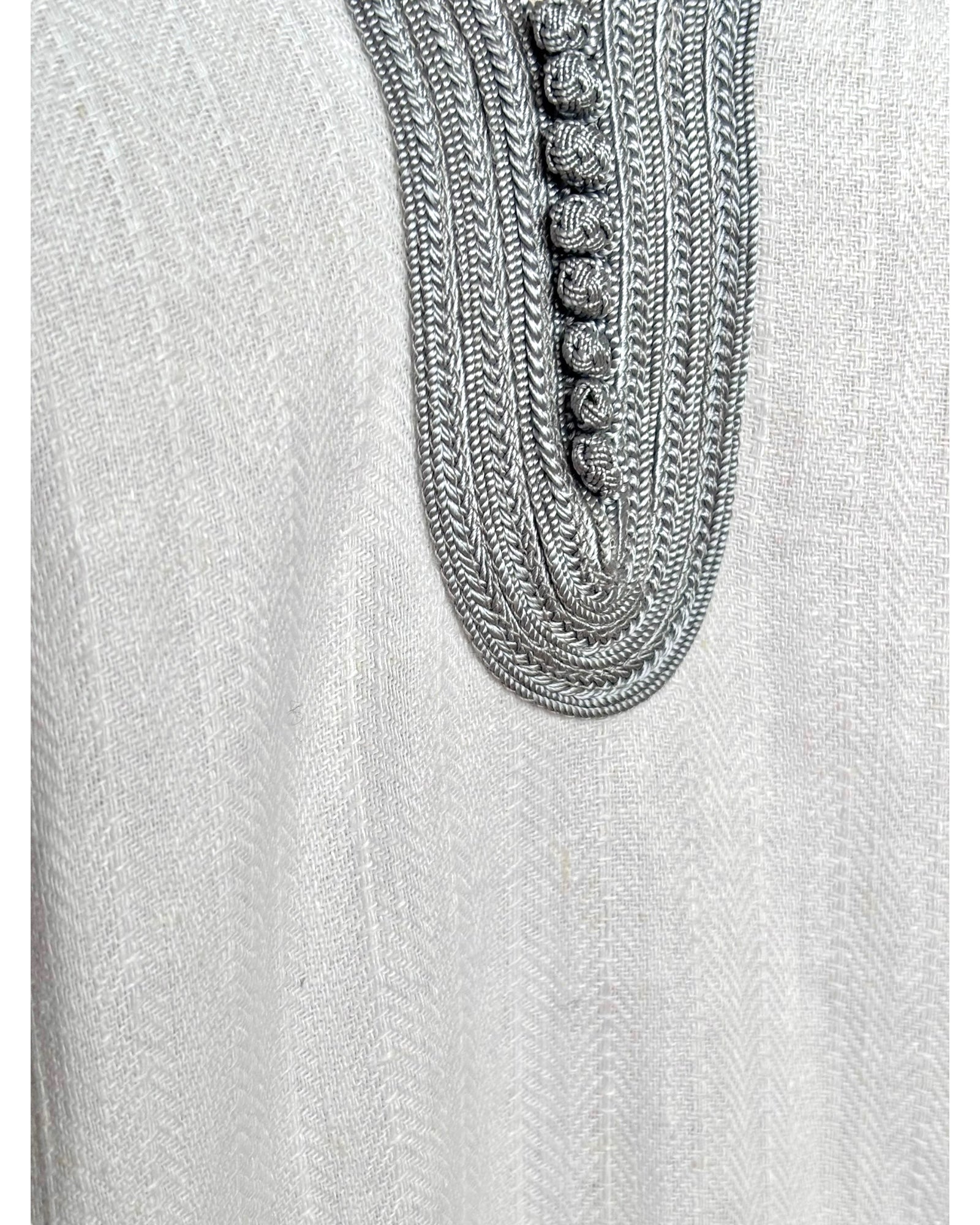 Kurta en lin ivoire - Col bleu ciel