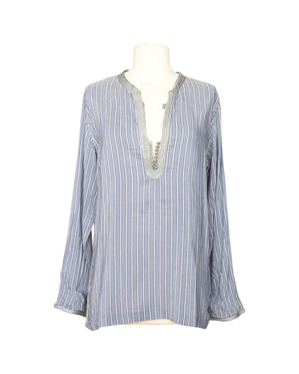 Kurta rayé bleu ciel - col argenté