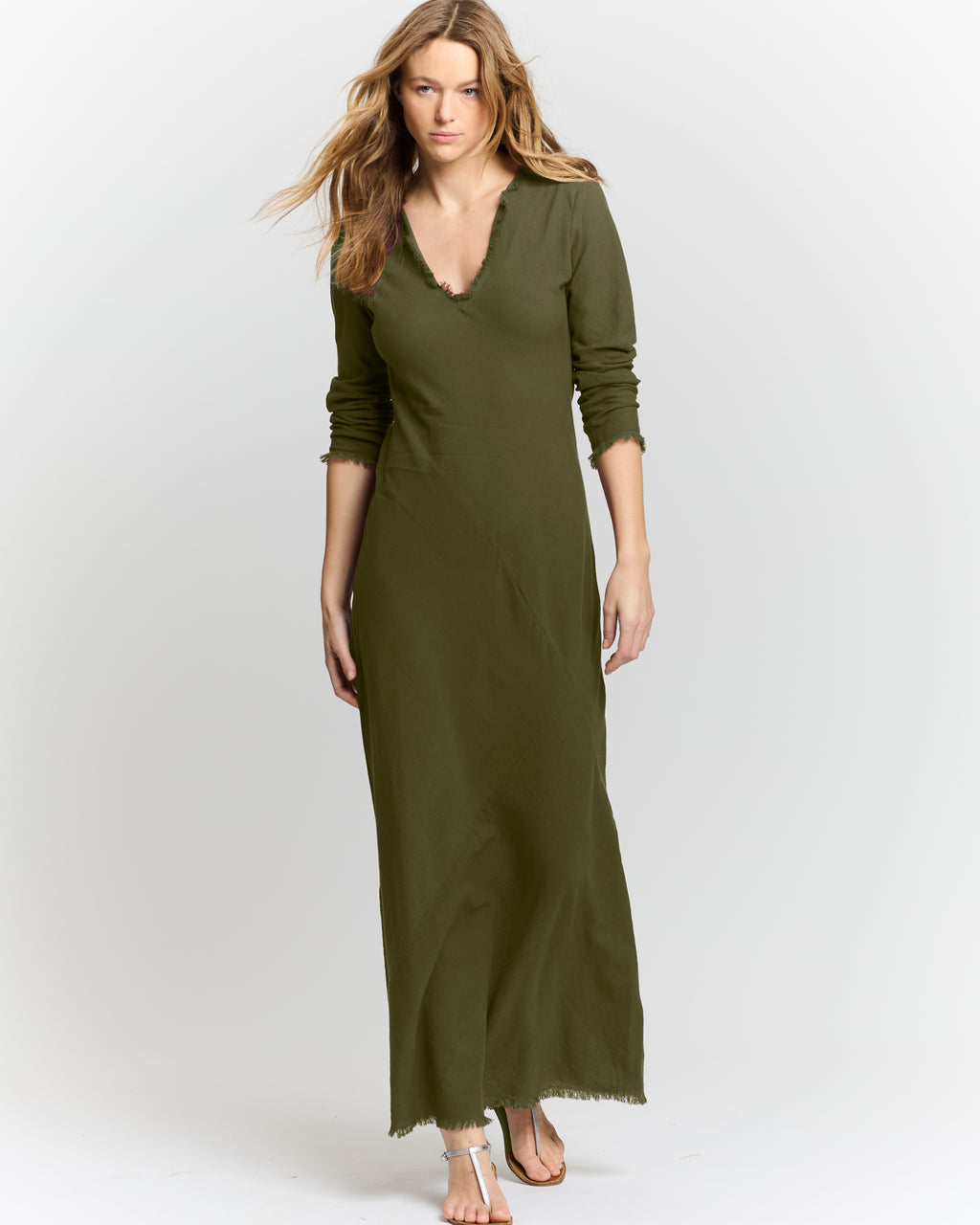 Robe longue en crêpe de coton Kaki
