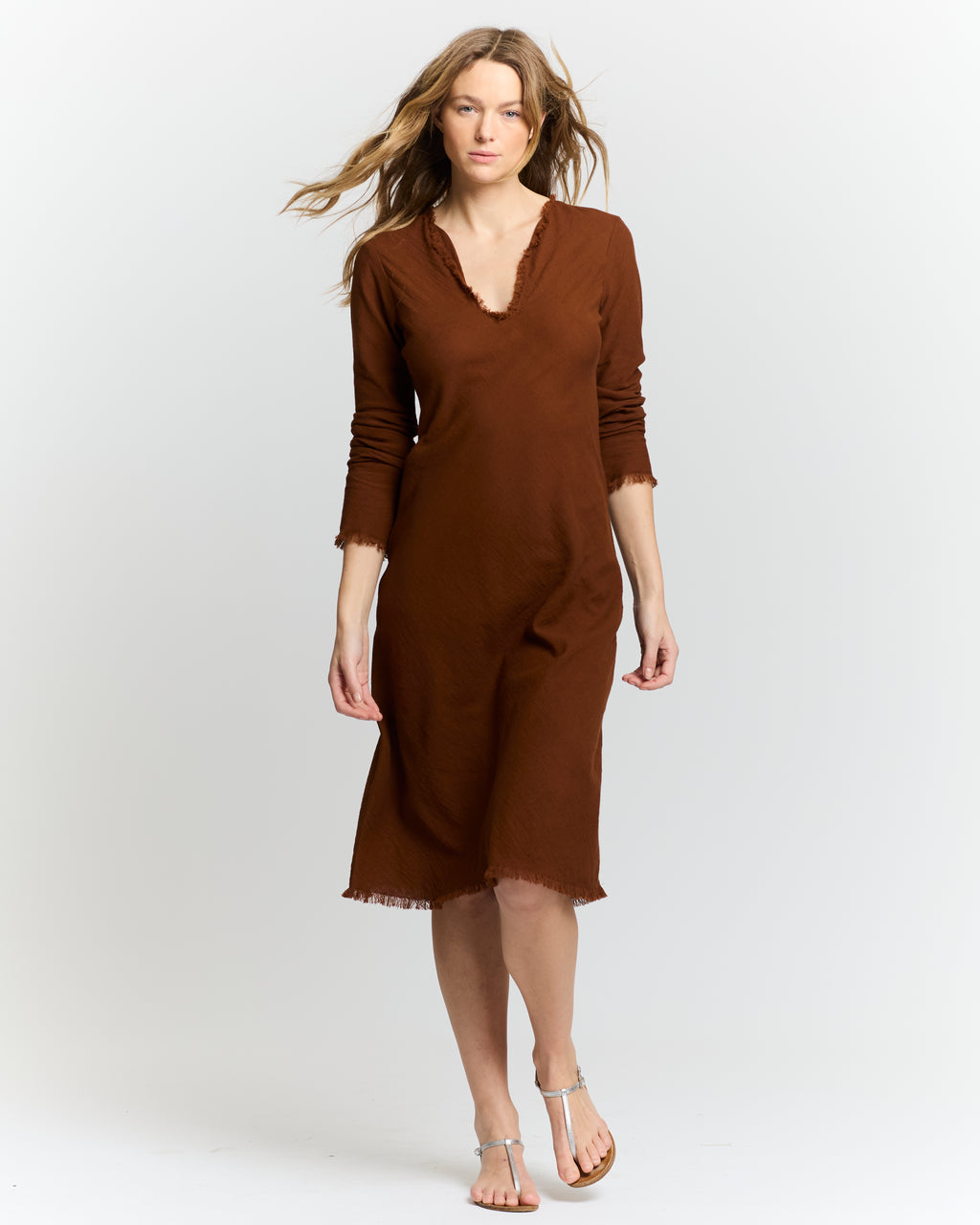Robe en biais longueur genoux fauve