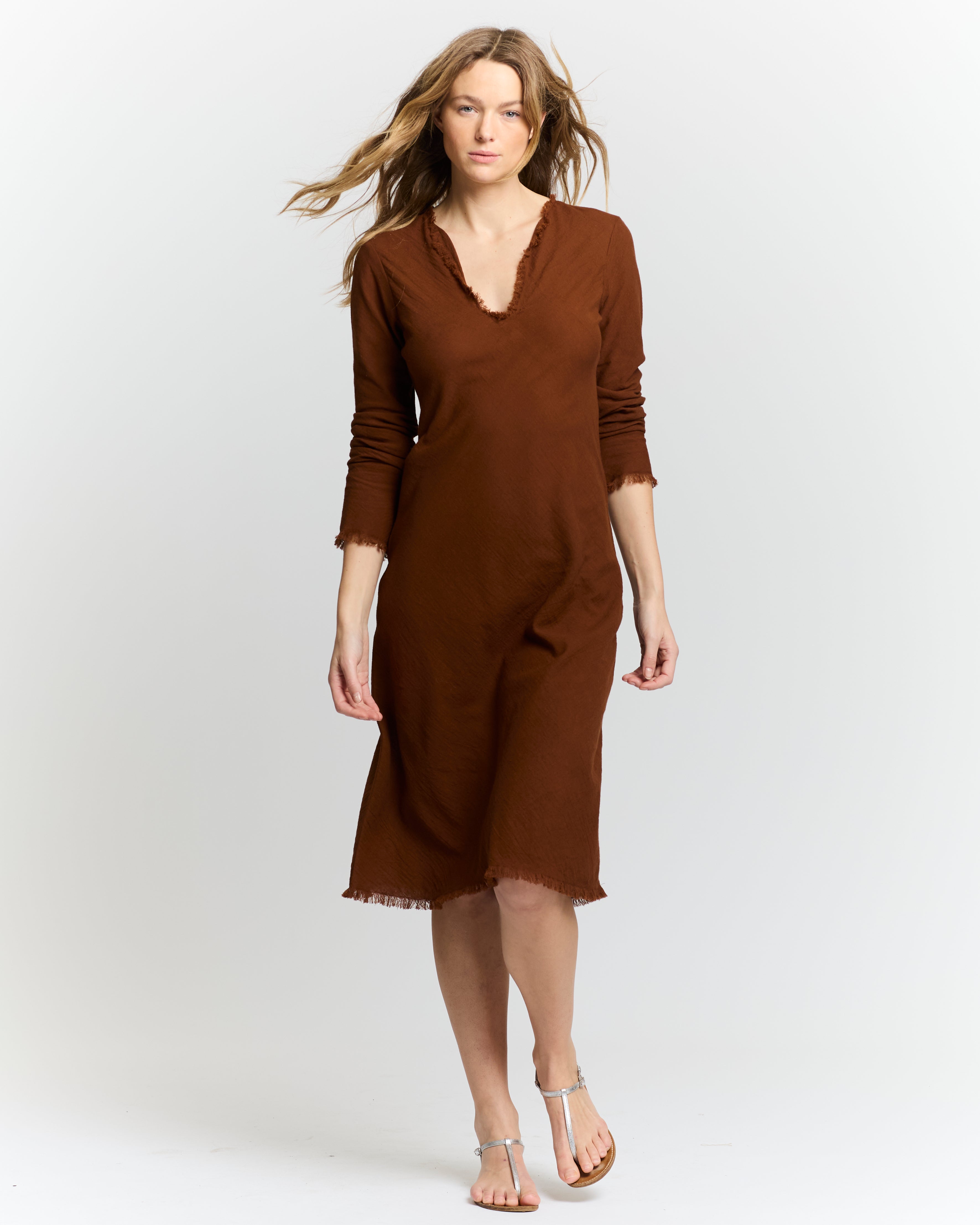 Robe en biais longueur genoux Camel