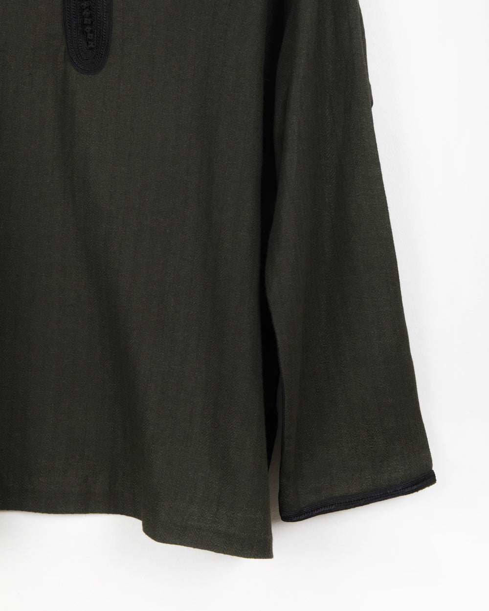 Kurta coton et lin motif chevron kaki - Col Noir