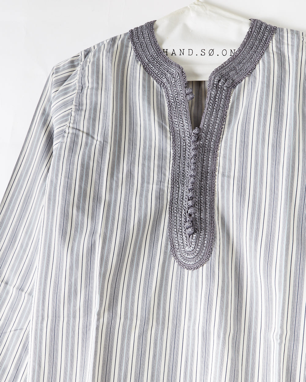 Kurta en popeline de coton rayée ciel