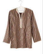 Kurta en satin de coton à rayures bayadères café