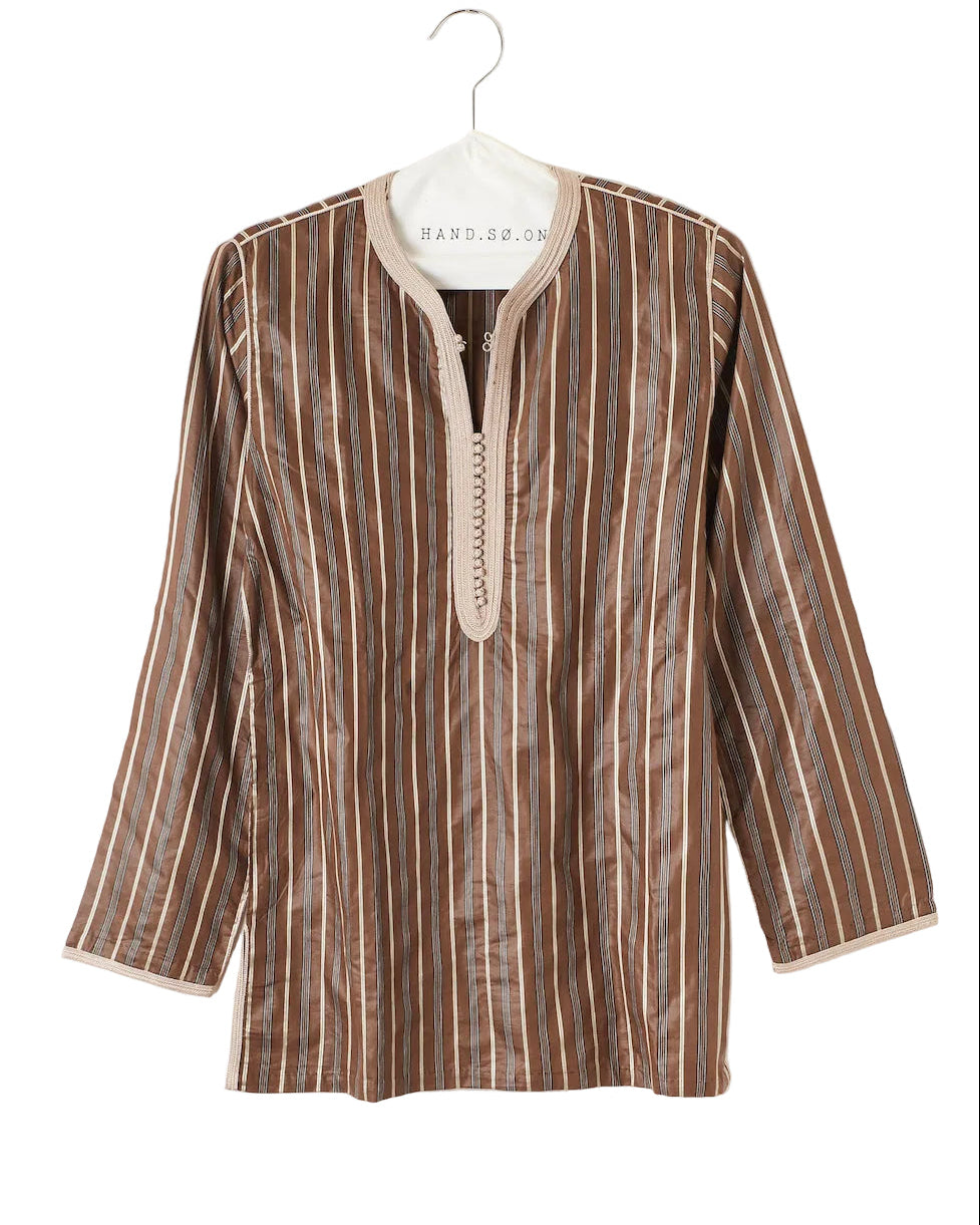 Kurta en satin de coton à rayures bayadères café