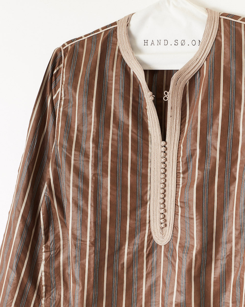 Kurta en satin de coton à rayures bayadères café
